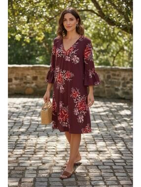 Roz & Ali Floral Print Bell Sleeve Dress XL